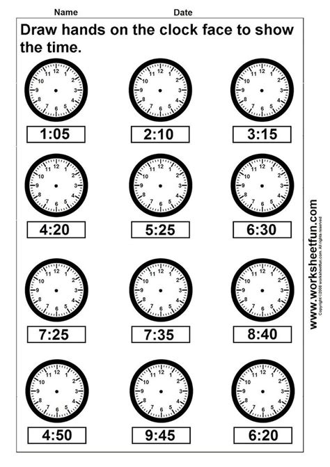 Time Worksheets for Kids Clock Worksheets Time Draw Hands Worksheet 4