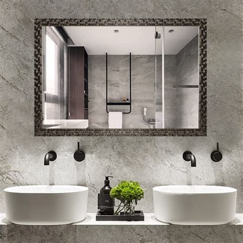 Hansandalice Beveled Bathroom Mirrors Wall Mounted Antique Black Frame Mirror For