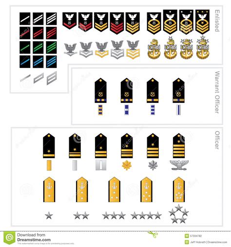 Us Navy Enlisted Warrant And Officer Rank Insignias Stock Vector