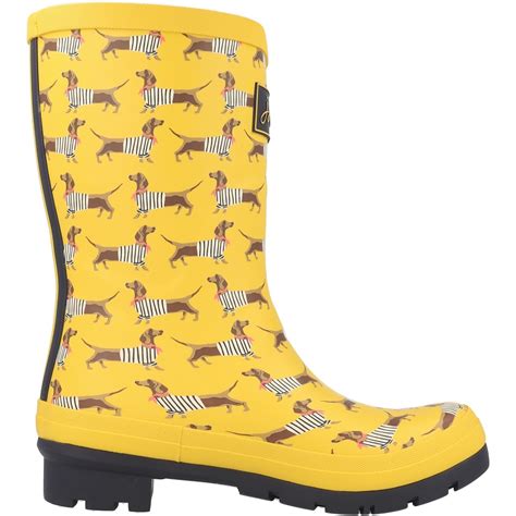 Joules Molly Welly Sausage Dog Yellow Rubber Wellingtons Boots