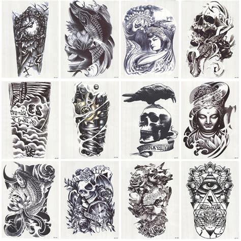 12 Sheets Waterproof 3d Arm Sleeve Makeup Temporary Tattoos Sticker Men Women Flash Tatoos Body