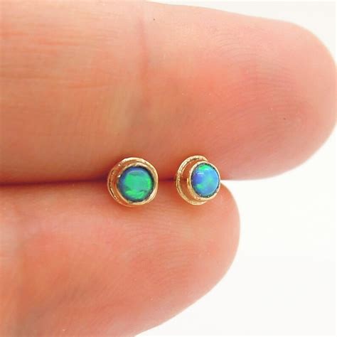 Opal Stud Earrings Set In Gold Etsy