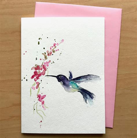Hand Painted Hummingbird Card Original Watercolor Cards Hand Etsy In