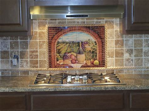 It's a vintage, italian design in browns and blues. Decorative tile backsplash - Kitchen tile ideas - Tuscan ...