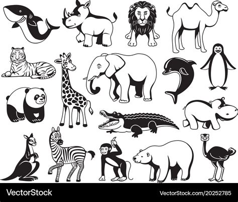 Wild Animals Black And White Graphic Silhouette Vector Image