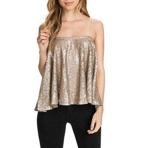 Sexy Gold Sequin Tank Top Womens Tops And Camis Edgy Couture