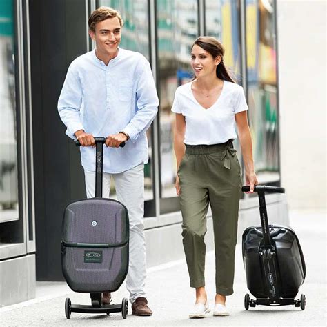 Micro Luggage Black Cabin Sized Carry On With Built In Scooter — Decks