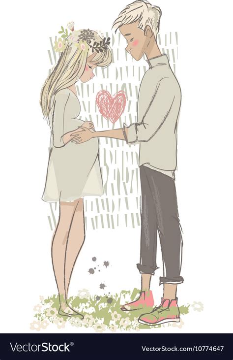 Cute Cartoon Couple With Pregnant Woman Royalty Free Vector