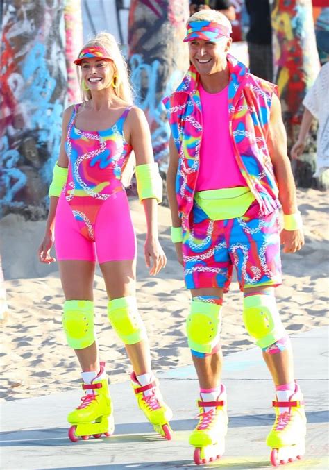 Margot Robbie And Ryan Gosling Rollerblade In Neon At Venice Beach