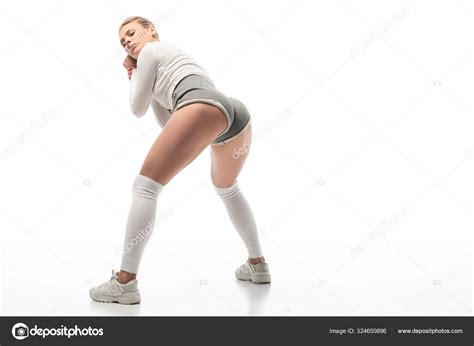 joven sexy chica pantalones cortos twerking aislado blanco — foto de stock © haydmitriy 324650896