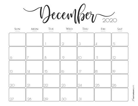 You can take the superior quality of printouts of these calendars from the pdf files. Cute (& Free!) Printable December 2020 Calendar | SaturdayGift