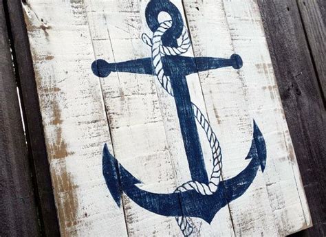 Nautical Hand Painted Distressed Reclaimed Wooden Anchor Sign