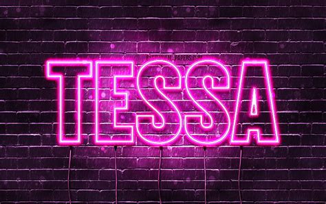 Tessa With Names Female Names Tessa Name Purple Neon Lights Horizontal Text HD Wallpaper