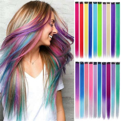 Clip In Synthetic Hair Extensions Straight Multi Color Diy Highlights