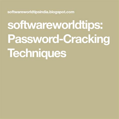 Password Cracking Techniques Password Cracking Passwords Techniques