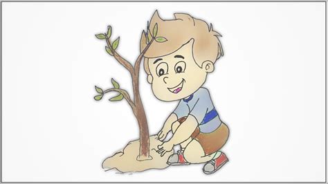 How To Draw A Cute Kid Boy Planting A Tree Step By Step Youtube
