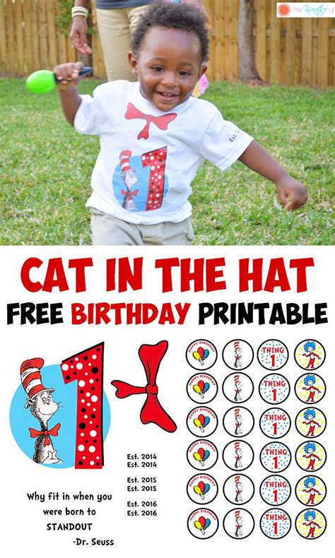 Happy First Birthday And Free Cat In The Hat Printables Baby Birthday