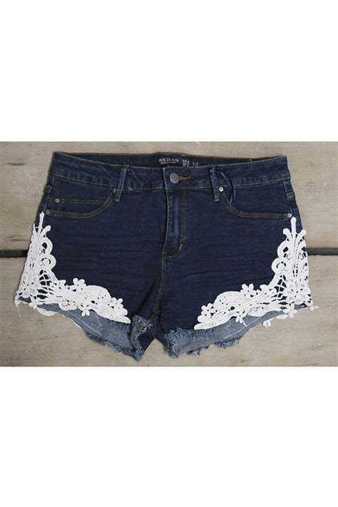 Denim Days Crochet Side Detail Dark Wash Denim Shorts Denim Wash