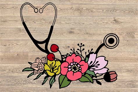 Stethoscope heart svg, nurse svg, dxf, png cut files for silhouette cameo or cricut. Stethoscope Nurse flower SVG Heart Doctor 1644S (418401 ...