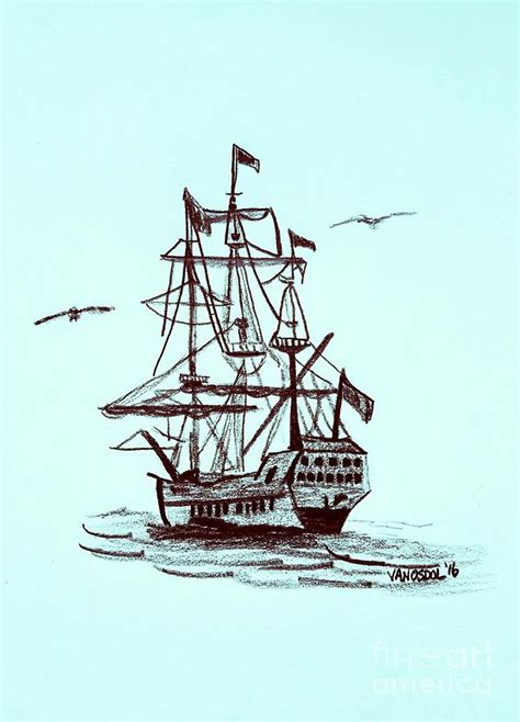 Schooner Sailing Ship Drawing By Scott D Van Osdol Fine Art America