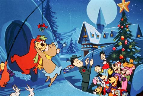 An Animated Christmas Scene With Many Cartoon Characters