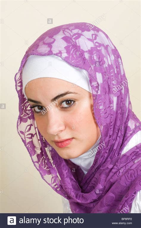 Beautiful young Muslim girl wearing purple Hijab Stock ...
