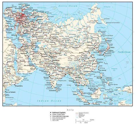 Asia Map With Country Borders Cities And Roads