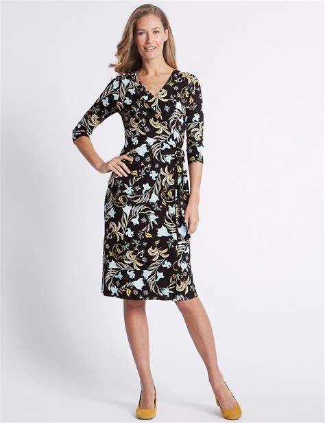 Printed Knot Front Half Sleeve Dress Classic Mands Half Sleeve