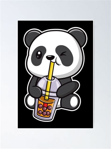 Panda Bubble Tea Cute Kawaii Panda Drinking Bubble Tea Poster For