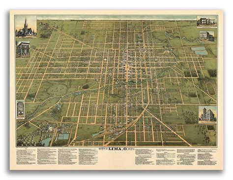 Lima Ohio 1892 Historic Panoramic Town Map 18x24 Ebay Lima Ohio