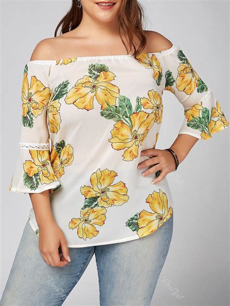 [65 off] plus size chiffon off the shoulder floral hawaiian blouse rosegal