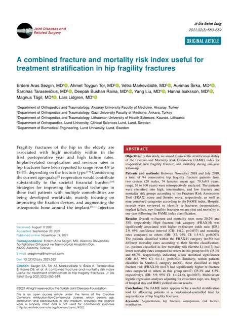 Pdf A Combined Fracture And Mortality Risk Index Useful For Treatment Stratification In Hip