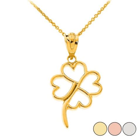 Dainty Openwork Lucky 4 Leaf Clover Pendant Necklace In Solid Gold