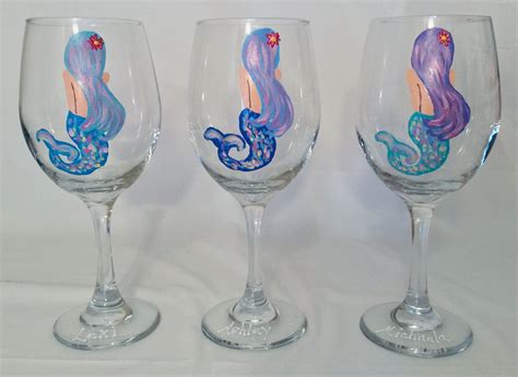 Mermaid Wine Glasses Large Painted Wine Glass By Bringthejoycreations On Etsy Mermaid Wine