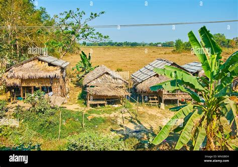 The Countryside Scene With Old Bamboo Stilt Houses Surrounded By