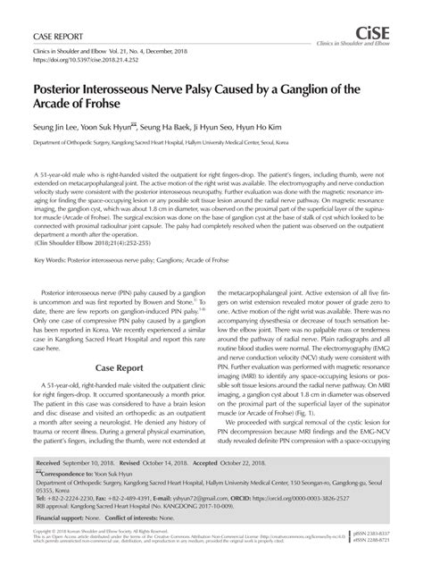 Pdf Posterior Interosseous Nerve Palsy Caused By A Ganglion Of The