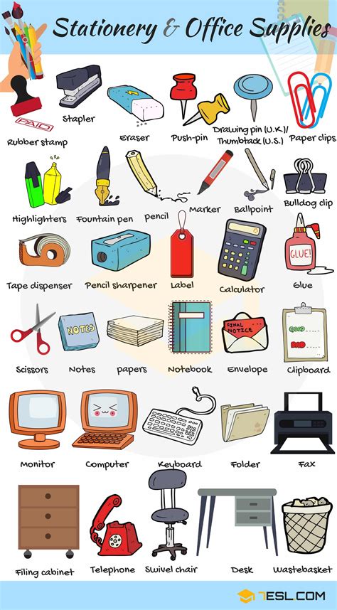 Stationery And Office Supplies Vocabulary In English 7 E S L