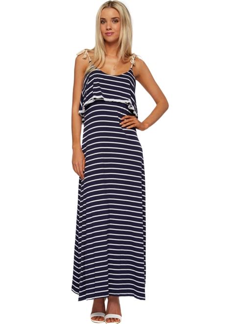 Nautical Striped Maxi Dress Navy Blue And White Stripes Dress