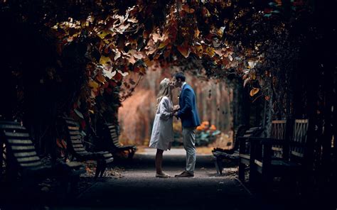 Couple Kissing Under The Tree Tunnel Wallpaper 3d And Abstract