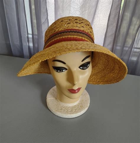Vintage 1980s Ladies Straw Summer Hat With Woven Band Etsy