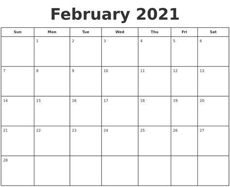 Feb Calendar Printable 2021 Calendar Printables Free Templates