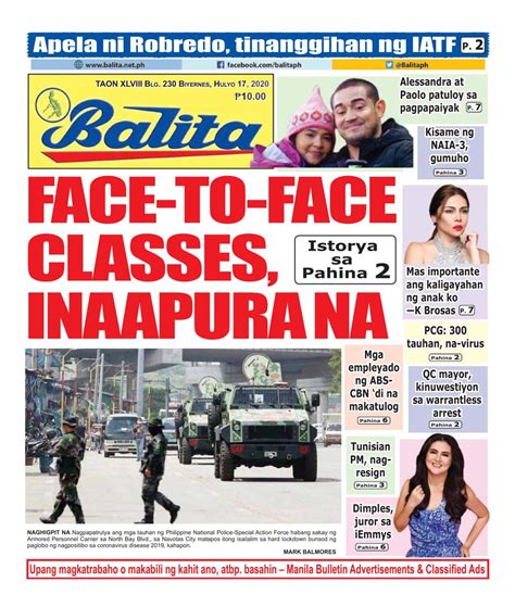 Balita July 17 2020 Newspaper Get Your Digital Subscription