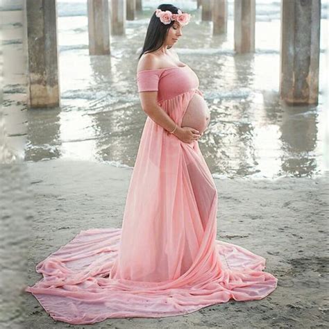 Straight Shoulder Sexy Maternity Dresses For Photo Shoot Chiffon Pregnancy Dress Photography