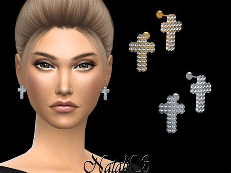 Sims 4 — Natalisdiamond Pave Cross Earrings By Natalissims — Natalis