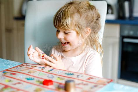 Adorable Cute Toddler Girl Playing Picture Card Game Happy Healthy