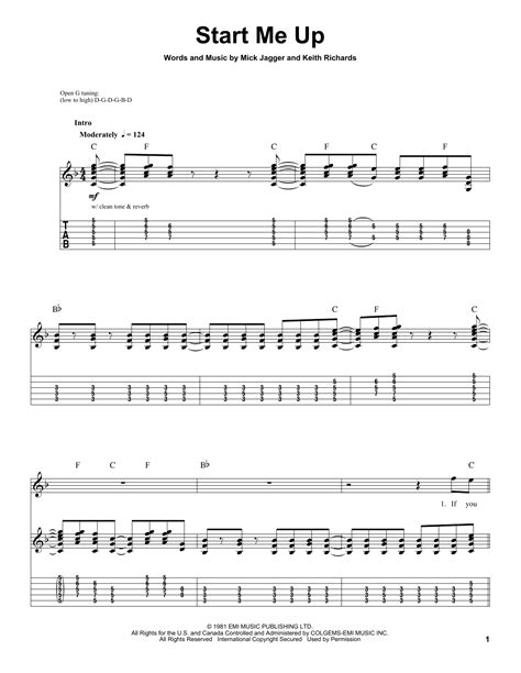 Start Me Up Sheet Music The Rolling Stones Guitar Tab Play Along