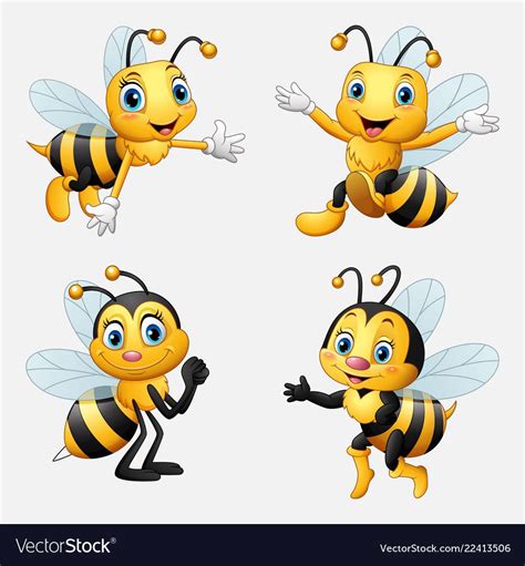 Funny Cartoon Bee Collection Royalty Free Vector Image Cartoon Bee