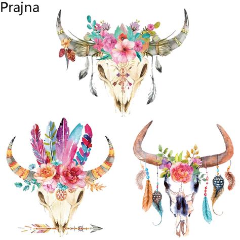 Prajna Flower Feather Patches Iron On Transfers For T Shirt Clothes Hot