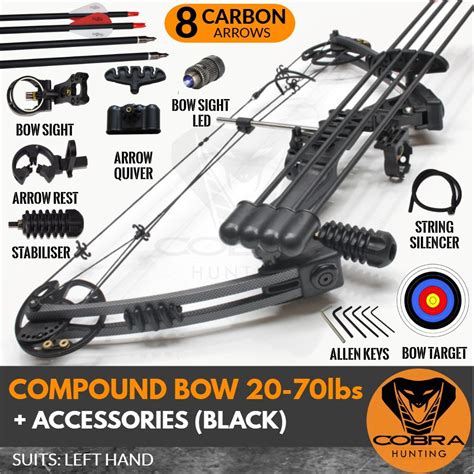 20 70lbs Black Left Hand Compound Bow 8 Arrows Accessories Pack