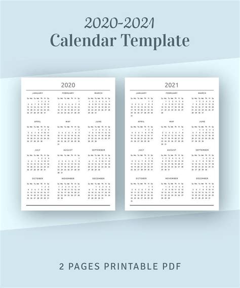 Printable Calendar 2021 2022 Year At A Glance Calendar Etsy